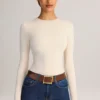 Body Ziva in modal a maniche lunghe con scollo rotondo, color crema Body Ziva in modal a maniche lunghe con scollo rotondo, color crema