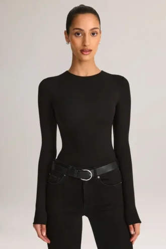 Body Ziva in modal a maniche lunghe con scollo rotondo, nero