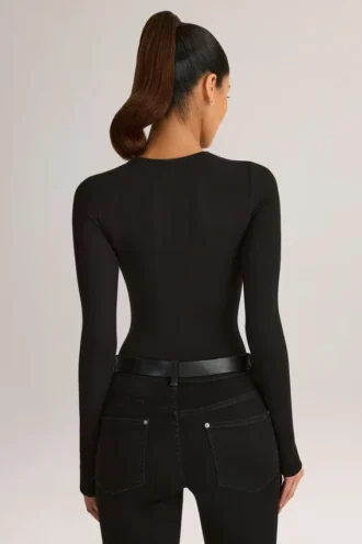 Body Ziva in modal a maniche lunghe con scollo rotondo, nero