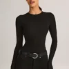 Body Ziva in modal a maniche lunghe con scollo rotondo, nero Body Ziva in modal a maniche lunghe con scollo rotondo, nero