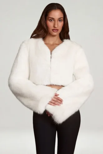 Bolero corto in pelliccia sintetica Almerinda, bianco