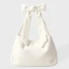 Borsa tote in velluto a coste con fiocco, color avorio Borsa tote in velluto a coste con fiocco, color avorio