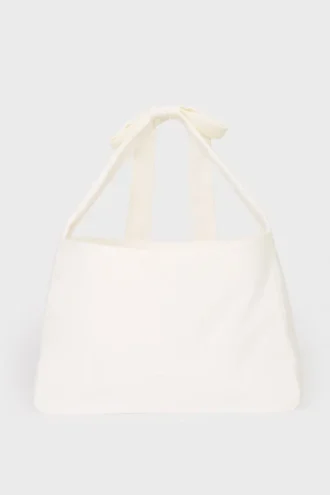Borsa tote in velluto a coste con fiocco, color avorio Borsa tote in velluto a coste con fiocco, color avorio