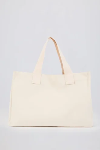 Borsa tote oversize in tela color guscio d’uovo