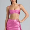 Bralette corta in denim metallizzato Kennedy in rosa intenso Bralette corta in denim metallizzato Kennedy in rosa intenso