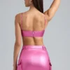 Bralette corta in denim metallizzato Kennedy in rosa intenso Bralette corta in denim metallizzato Kennedy in rosa intenso