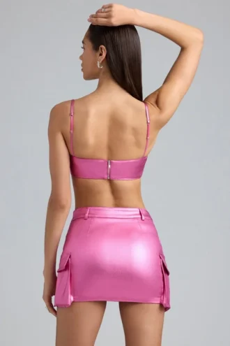 Bralette corta in denim metallizzato Kennedy in rosa intenso