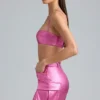 Bralette corta in denim metallizzato Kennedy in rosa intenso Bralette corta in denim metallizzato Kennedy in rosa intenso