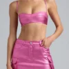 Bralette corta in denim metallizzato Kennedy in rosa intenso Bralette corta in denim metallizzato Kennedy in rosa intenso
