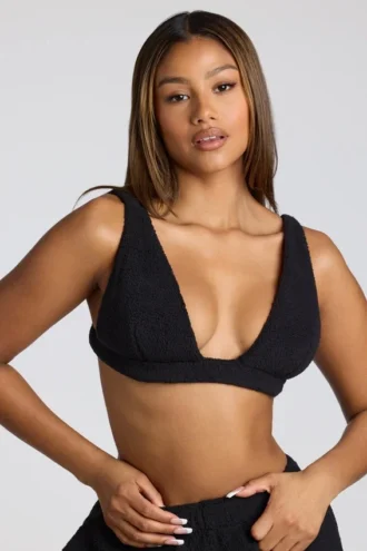 Bralette in pile con scollo a V da casa in nero