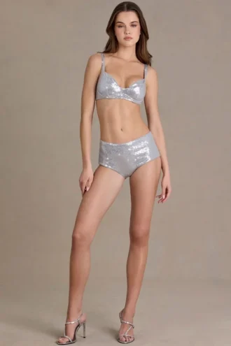 Bralette in rete con paillettes Amaris in argento