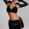 Bralette triangolare in pelliccia sintetica Riana in nero Bralette triangolare in pelliccia sintetica Riana in nero