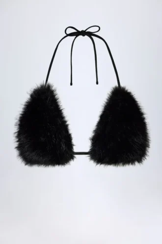 Bralette triangolare in pelliccia sintetica Riana in nero