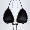 Bralette triangolare in pelliccia sintetica Riana in nero Bralette triangolare in pelliccia sintetica Riana in nero