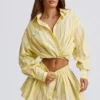 Camicia corta multiuso a righe in popeline di cotone a righe gialle