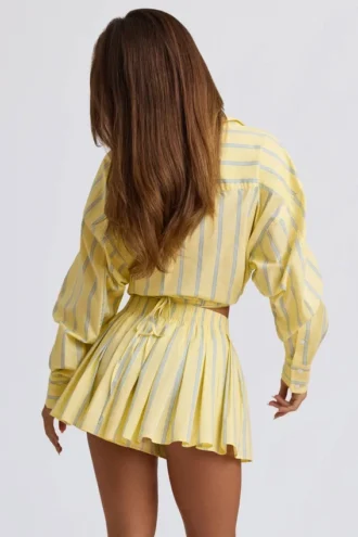 Camicia corta multiuso a righe in popeline di cotone a righe gialle