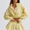 Camicia corta multiuso a righe in popeline di cotone a righe gialle