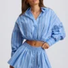 Camicia corta multiuso in popeline di cotone a righe blu