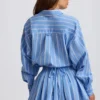 Camicia corta multiuso in popeline di cotone a righe blu
