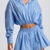 Camicia corta multiuso in popeline di cotone a righe blu