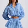 Camicia corta multiuso in popeline di cotone a righe blu