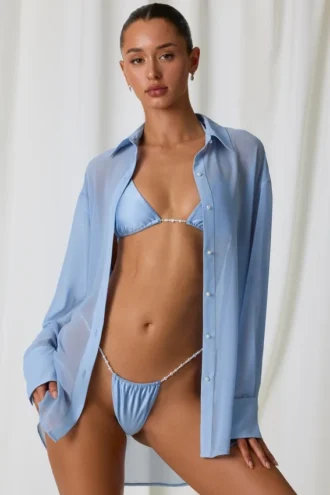 Camicia oversize Hiva con dettagli in perle, colore azzurro