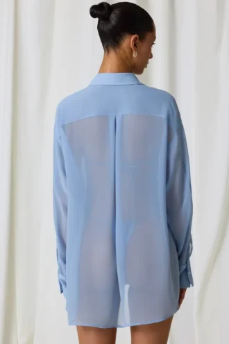 Camicia oversize Hiva con dettagli in perle, colore azzurro