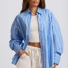 Camicia oversize in popeline di cotone a righe blu