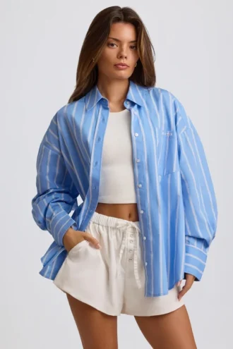 Camicia oversize in popeline di cotone a righe blu