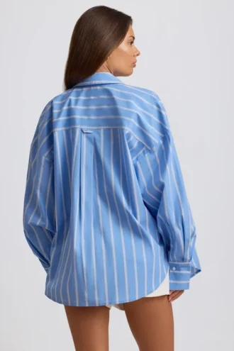 Camicia oversize in popeline di cotone a righe blu