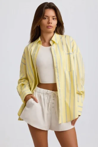 Camicia oversize in popeline di cotone a righe gialle