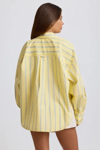 Camicia oversize in popeline di cotone a righe gialle