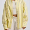 Camicia oversize in popeline di cotone a righe gialle