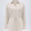 Camicia oversize in popeline di cotone Lerici a righe taupe Camicia oversize in popeline di cotone Lerici a righe taupe
