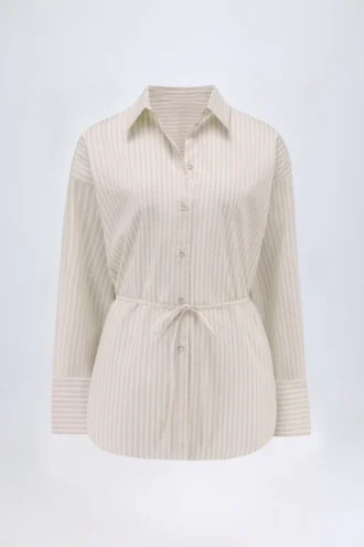 Camicia oversize in popeline di cotone Lerici a righe taupe