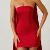Camila Vestito Corto senza spalline con dettaglio a sciarpa in linea ad A, rosso scarlatto Camila Vestito Corto senza spalline con dettaglio a sciarpa in linea ad A, rosso scarlatto