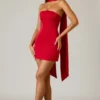 Camila Vestito Corto senza spalline con dettaglio a sciarpa in linea ad A, rosso scarlatto Camila Vestito Corto senza spalline con dettaglio a sciarpa in linea ad A, rosso scarlatto