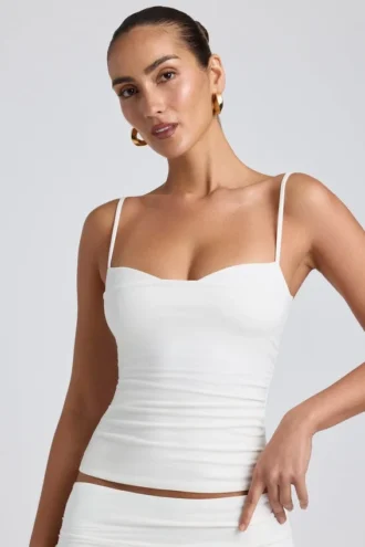 Canotta a strati con ruches in TENCEL™ Modal, colore bianco