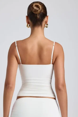 Canotta a strati con ruches in TENCEL™ Modal, colore bianco