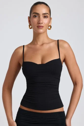 Canotta a strati con ruches in TENCEL™ Modal, colore nero