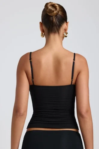 Canotta a strati con ruches in TENCEL™ Modal, colore nero