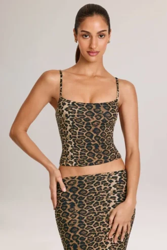 Canotta Ailany in modal con scollo rotondo e stampa leopardata