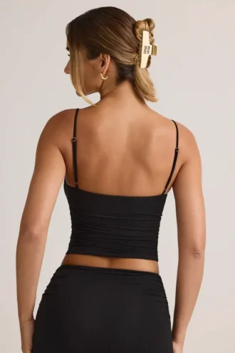 Canotta con scollo a V e ruches in TENCEL™ Modal, colore nero