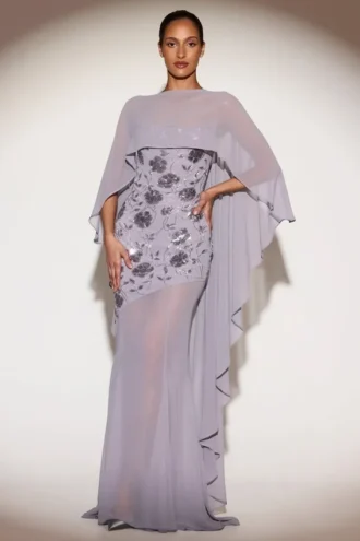 Cappa drappeggiata in chiffon trasparente Jovelle in lilla