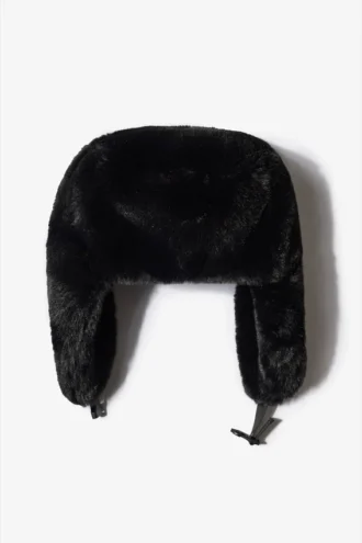 Cappello da cacciatore in pelliccia sintetica nero