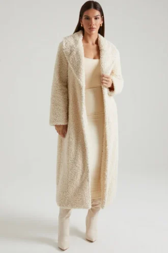 Cappotto lungo in shearling Alaska color crema