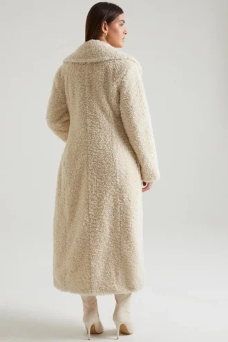 Cappotto lungo in shearling Alaska color crema