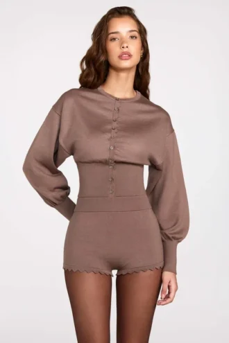 Cardigan a maniche lunghe in maglia Anele color moka
