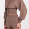 Mini shorts in maglia a vita media Antonia in color moka Mini shorts in maglia a vita media Antonia in color moka