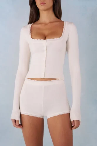 Cardigan a maniche lunghe in maglia Tahlia, colore avorio
